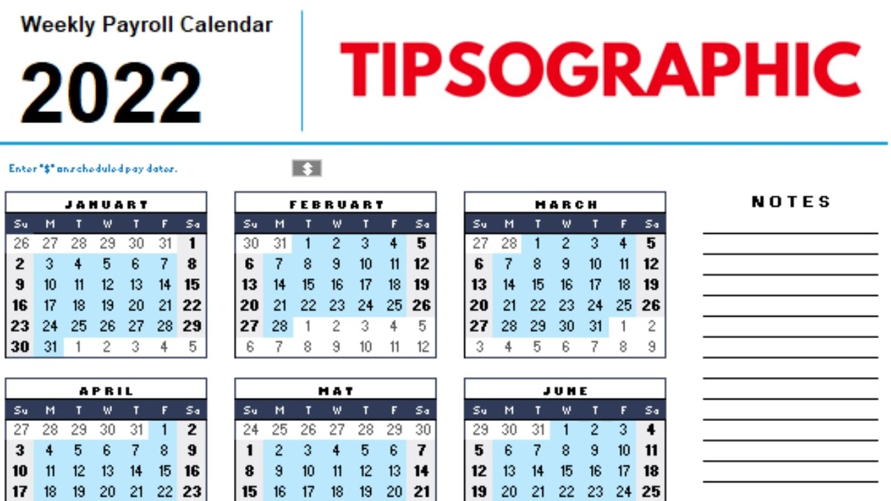 [FREE] 2022 Weekly Payroll Calendar Excel - Google Sheets
