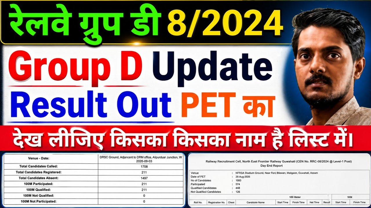 Group d 8/2024 PET Full Result Out Dekh Lijie Data NFR Guwahati Kaa
