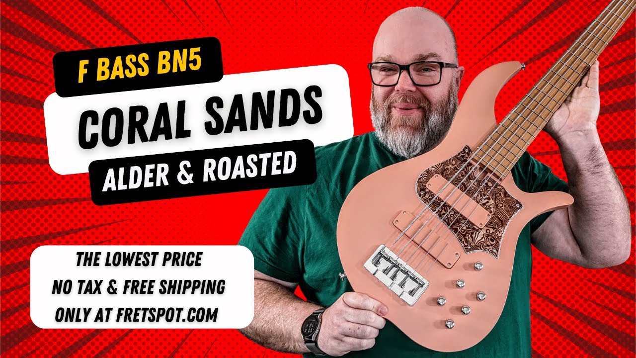FBass BN5: Coral Sands, Alder Flat-Carve Body, Roasted Maple, Mocha Pearloid Pickguard. FULL VIDEO