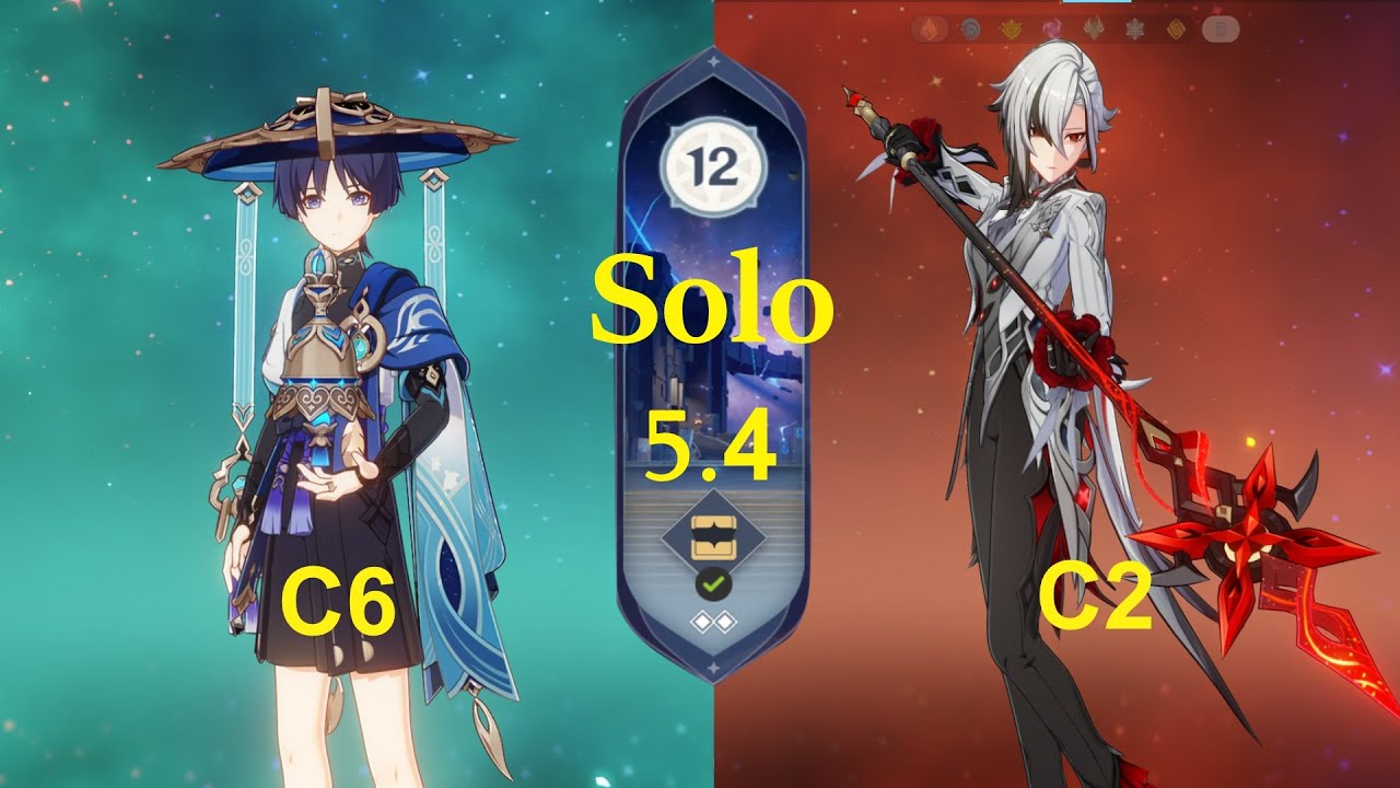 [SOLO] NEW Spiral Abyss (5.4) C6 Wanderer & C2 Arlecchino - Genshin Impact