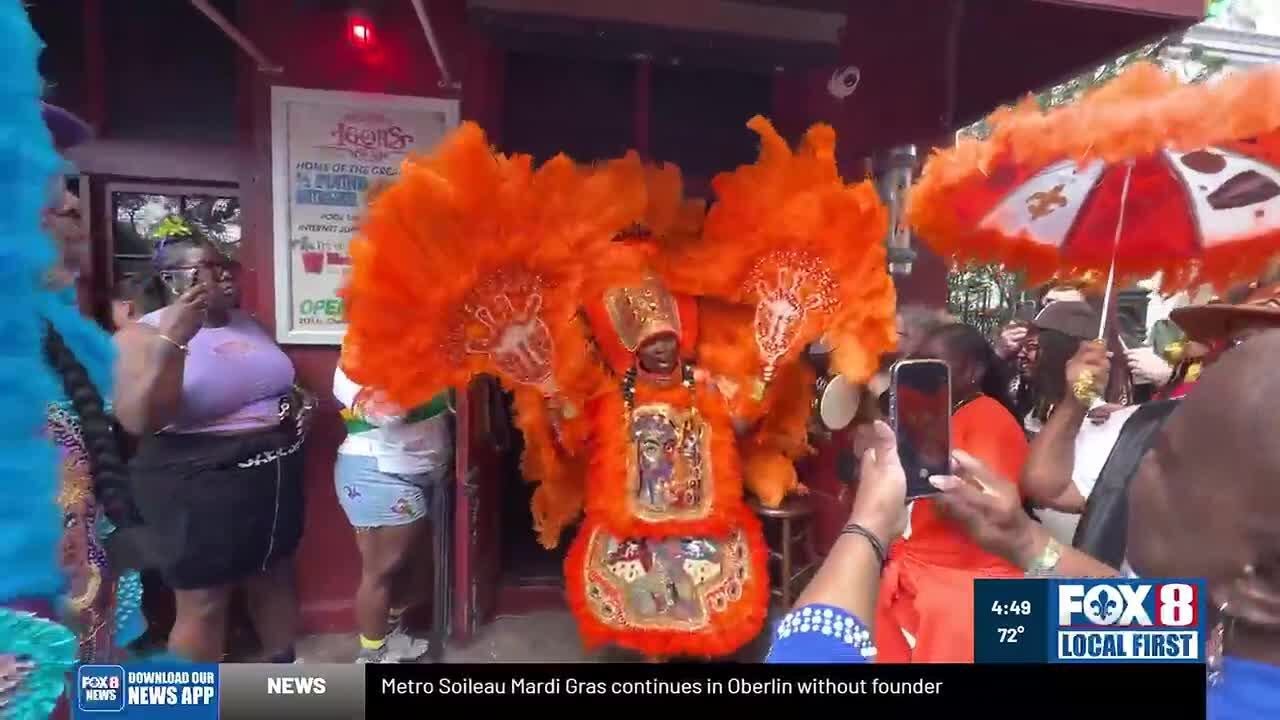 'Bold' Black Masking Indians emerge to make pioneering march down St. Charles Avenue on Mardi Gra...