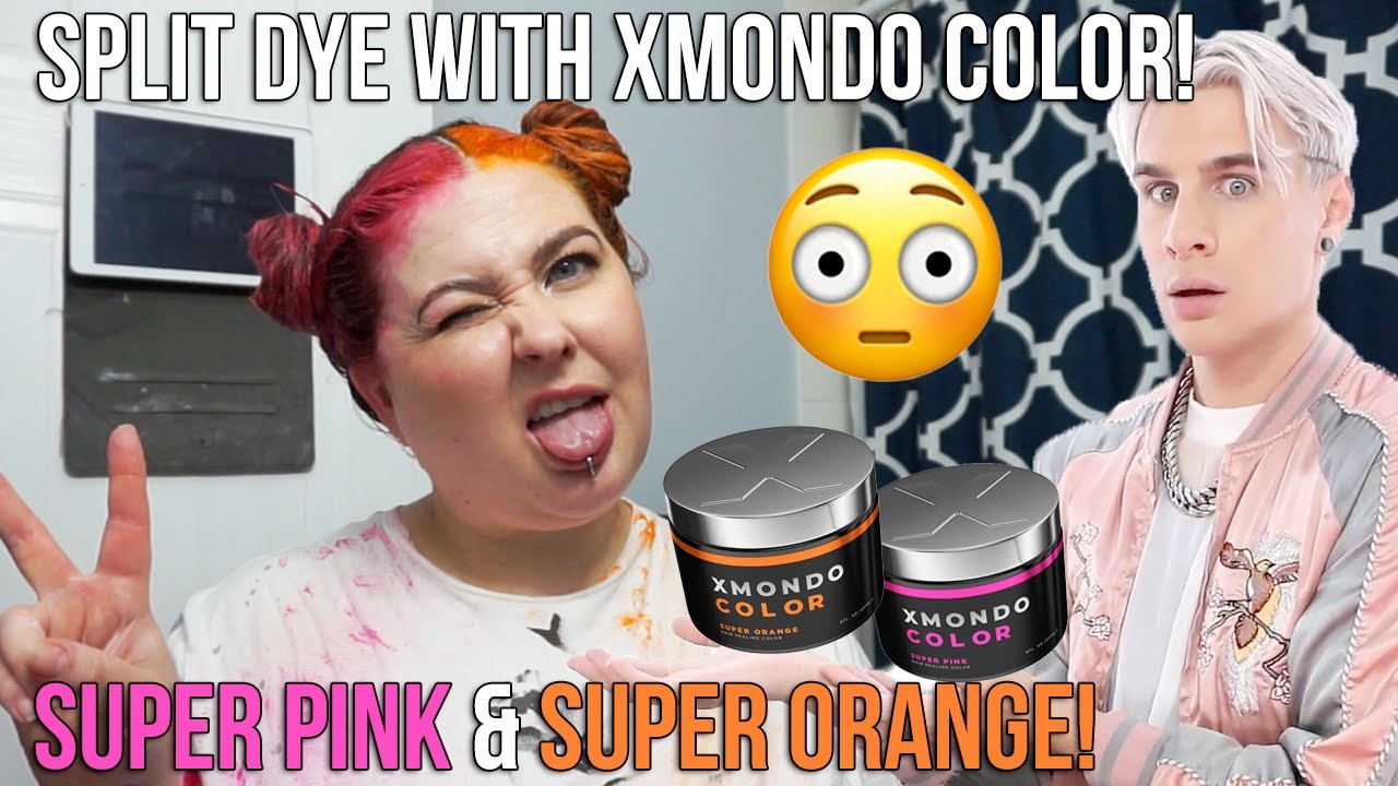 HOT PINK & PUMPKIN ORANGE SPLIT DYE WITH XMONDO COLOR | SUPER PINK & SUPER ORANGE