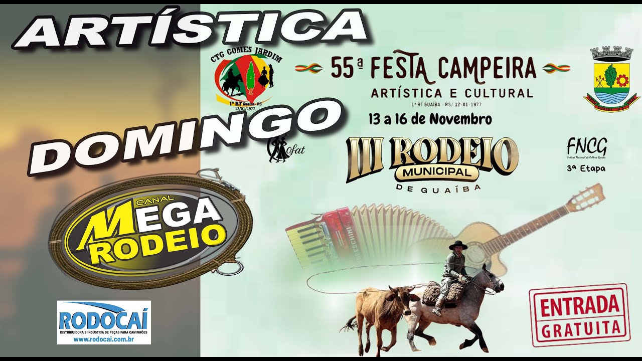 DOMINGO/TARDE /ART&Iacute;STICA- 55&ordf; FESTA CAMPEIRA DE GUA&Iacute;BA - 13 A 16/NOV 2025 - GUA&Iacute;BA-RS