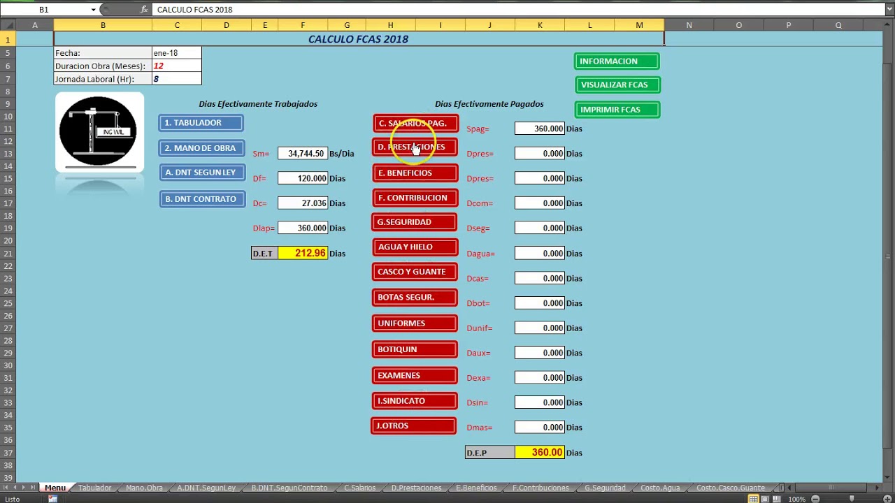 FCAS CONSTRUCCIÓN 2018  EXCEL-MACROS  Vídeo 2de5