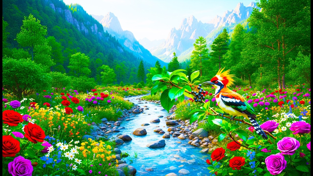 Relaxing music 175 – Relaxing slow motion water flow – Beautiful roses blooming – Calm, heal sound