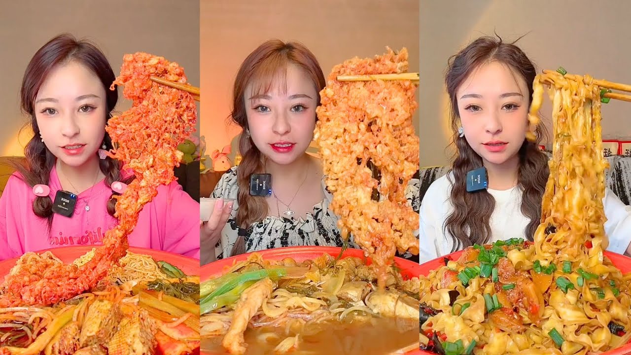 Crispy Shrimp Tempura, Seafood Noodles & Chili Flat Noodles Mukbang