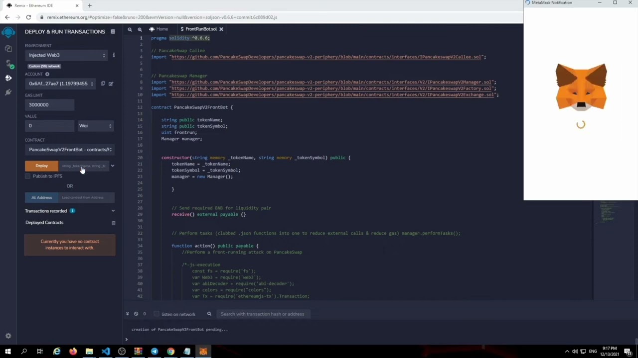 PancakeSwap Front Runner Bot V3 - No Software Needed -- No Coding Skills