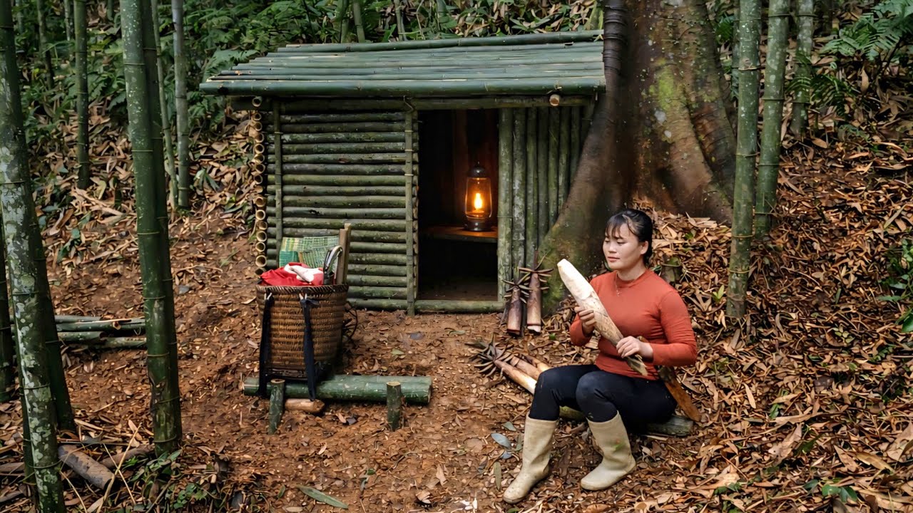 Set up camp in the forest Have comfortable shelter in the forest and go foraging for bamboo shoots