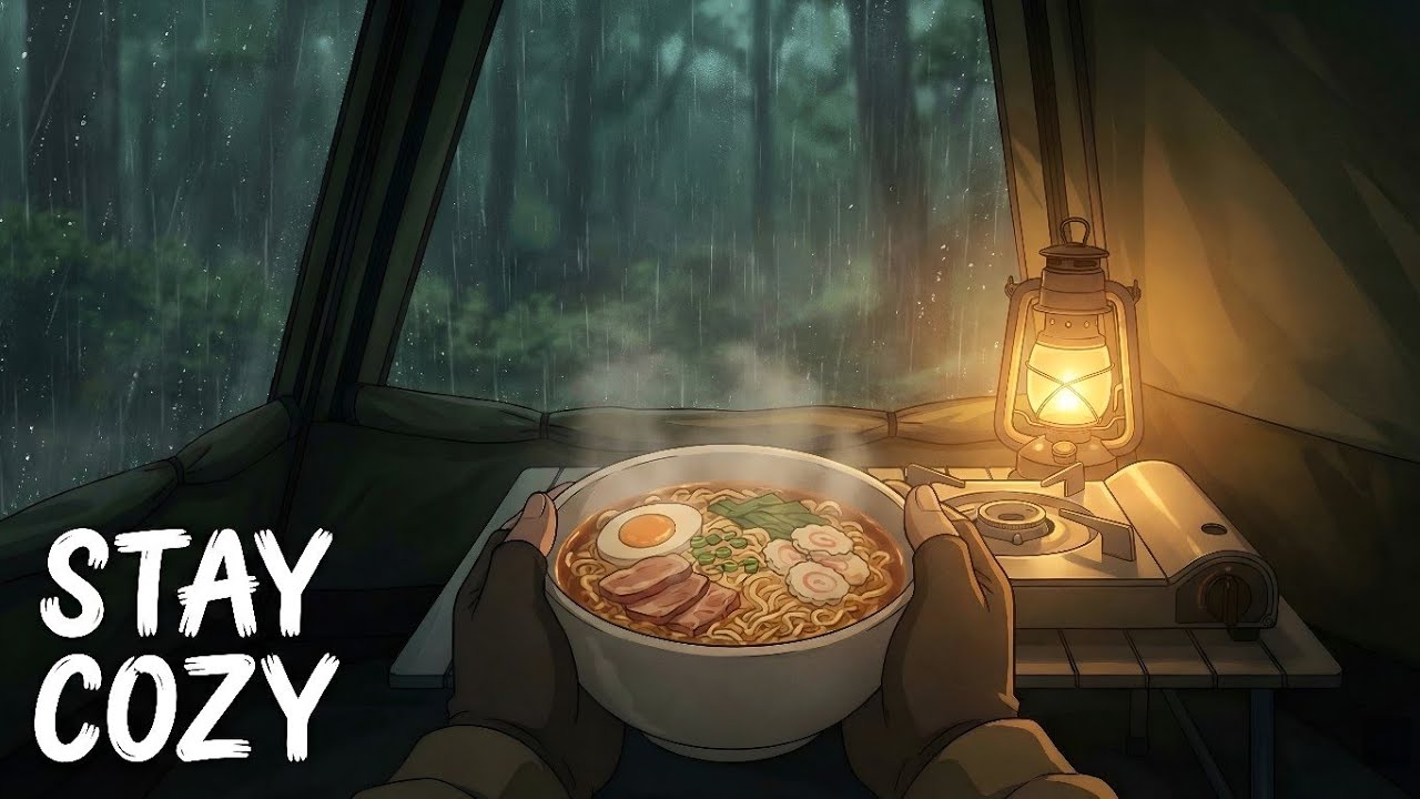SOLO CAMPING in Heavy Rain ☔ [ Anime ASMR | Relax, Study, Sleep ]