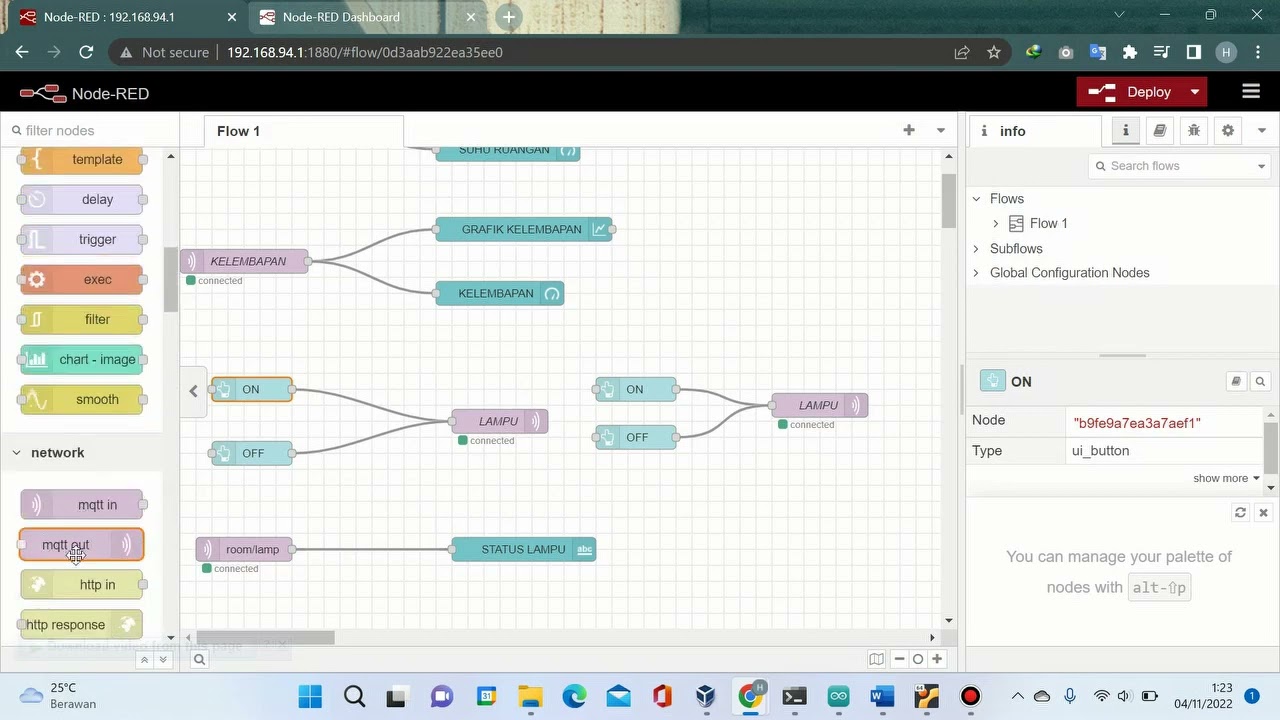 Penggunaan Nod RED dan MQTT dalam Monitoring Suhu, Kelembapan, dan Lampu