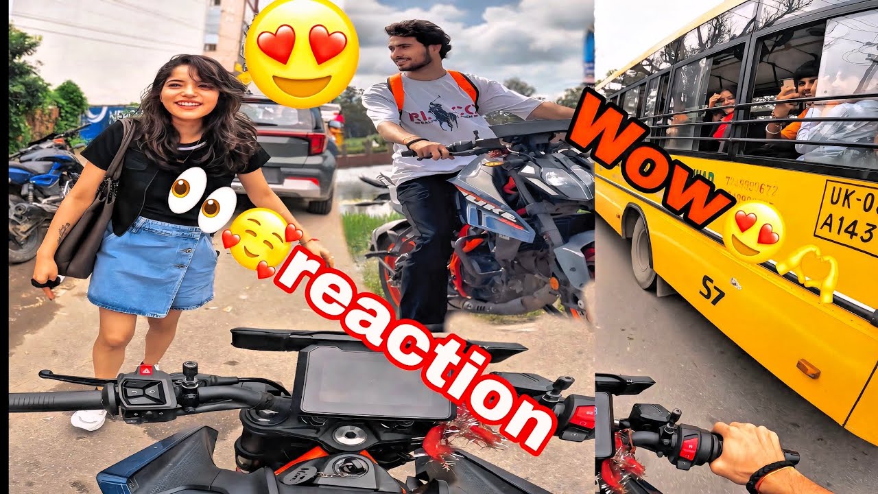 😍Hayye👀ye ladki😂❤️#duke390 School bus rection🥵🫶///Group ride🚀