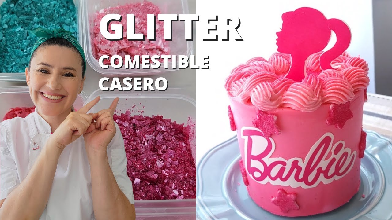 🤩Haz conmigo GLITTER comestible con maicena y aplicación sobre torta de Barbie👱‍♀️| Natalia Salazar