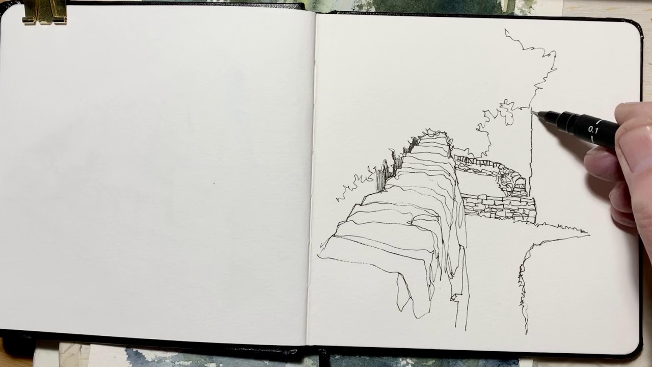 The first stage in a line and wash  warm-up sketch
