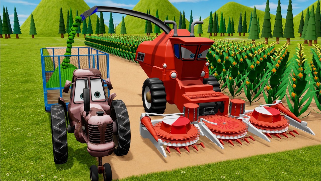 McQueen Combine Harvester and Tractor Harvesting Corn | Agricultural Machinery for Children