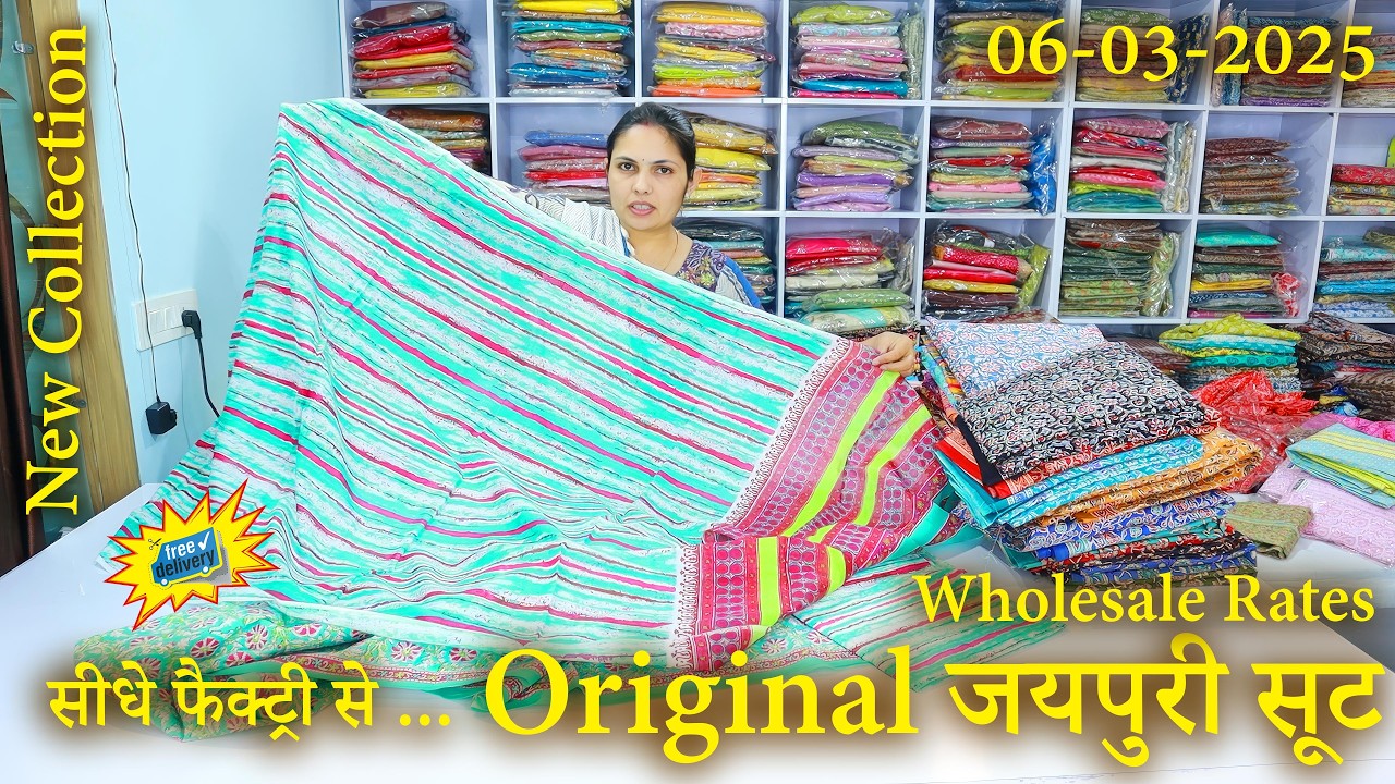 जयपुरी कॉटन के सूट और दुपट्टे, सीधे फैक्ट्री से, (06-03-2025) 🌹Wholesale Rates 🌹 ☎️ 74043-95059