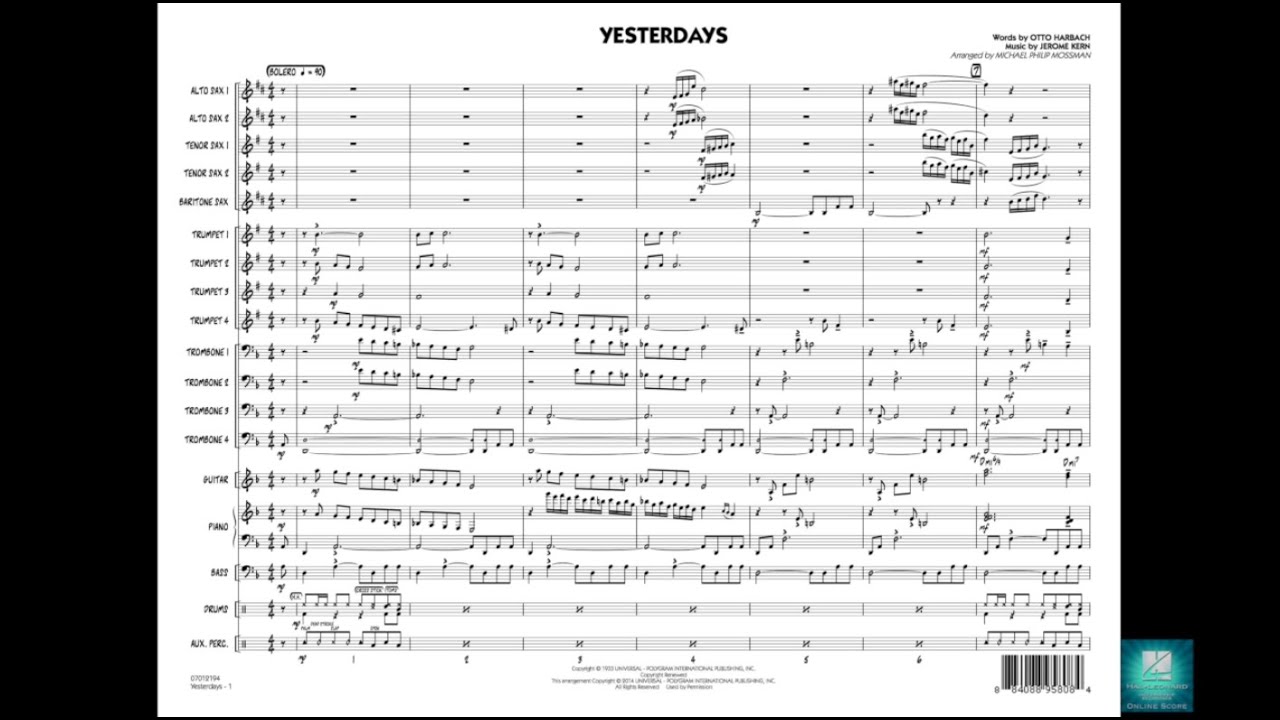 Yesterdays by Jerome Kern/arr. Michael Philip Mossman