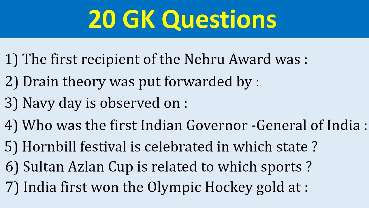 General Knowledge Questions 2020 | General Awareness Questions in English