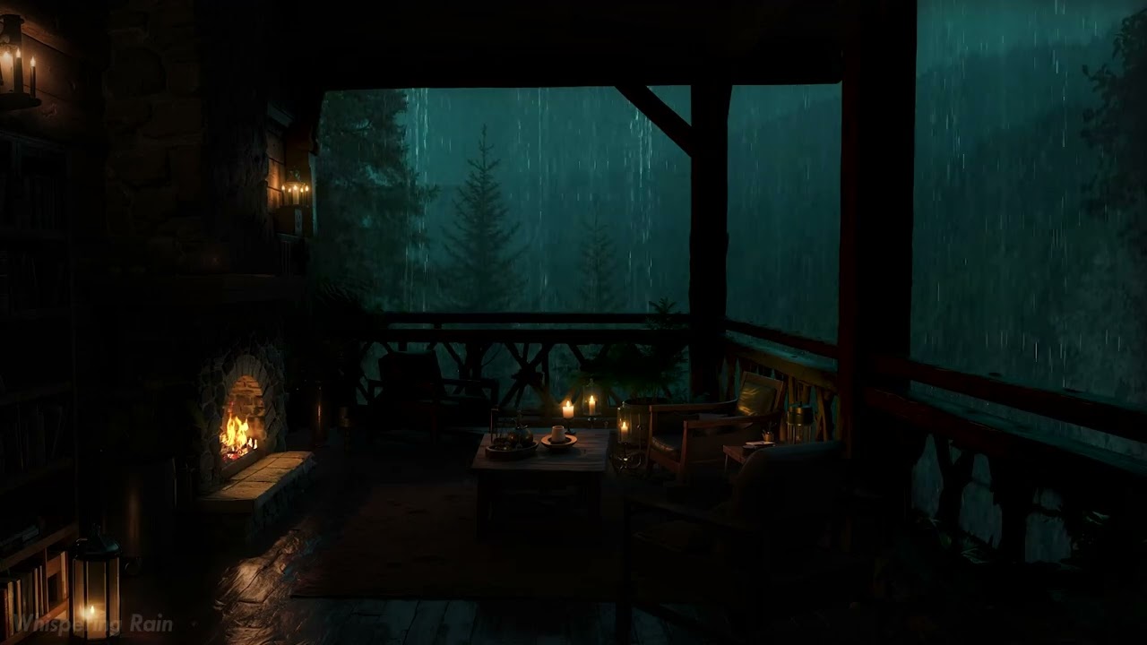 Gentle Rain & Warm Fireplace 🌧️ Dark Cozy Room | Relax, Unwind & Sleep Well