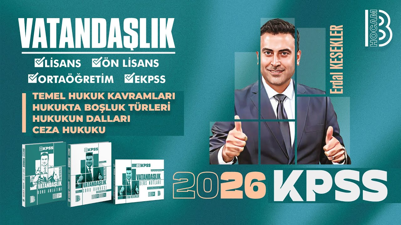 3) 2026 KPSS Vatandaşlık-Temel Hukuk Kavram–Hukukta Boşluk Türleri–Hukukun Dalları–Ceza Hukuku