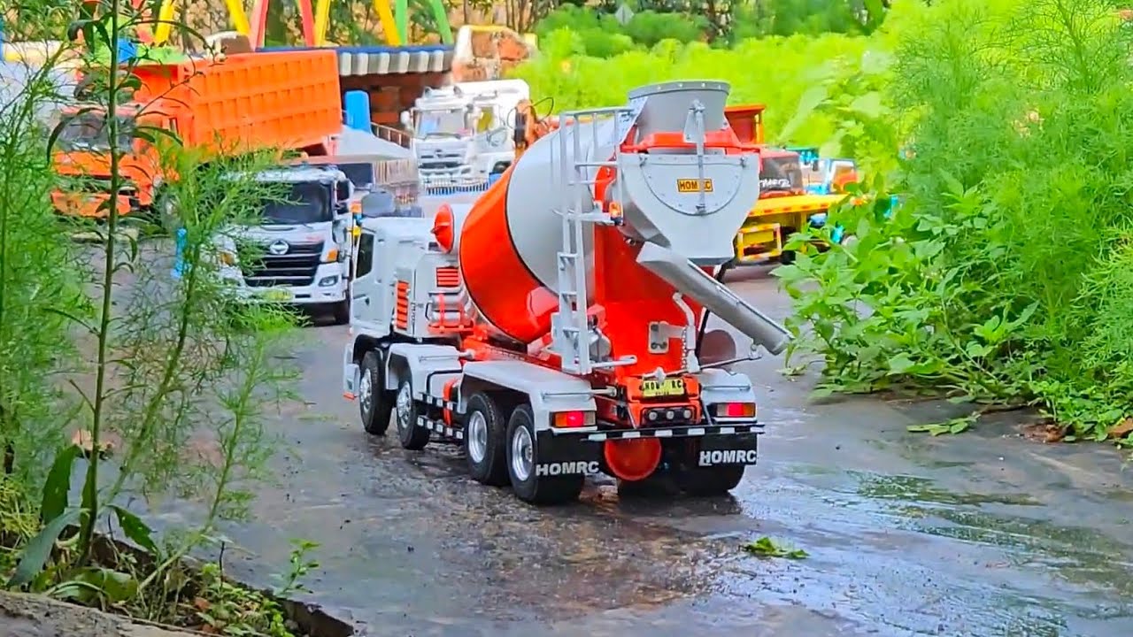 AKSI KE 62 ‼️ Uji Coba Unit Baru RC Truk Molen VS Hino Trailer Angkut Muatan Cor Beton Model 12 Ban 