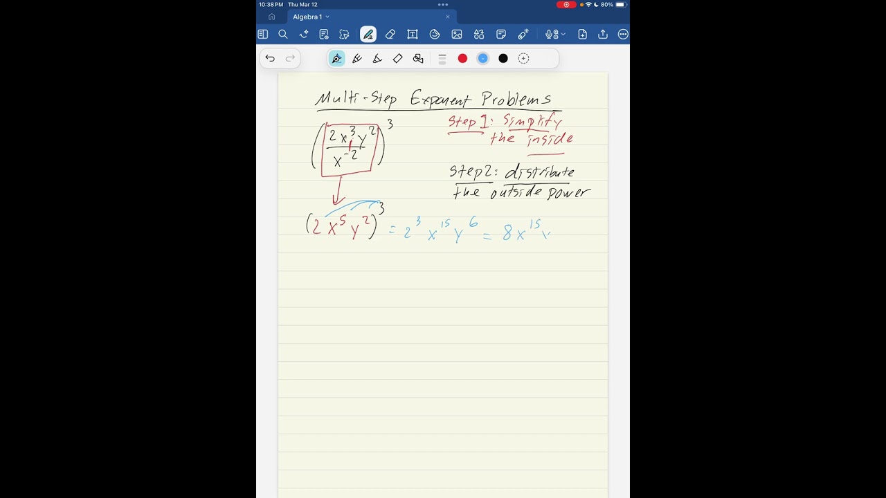 Algebra 1 - Unit 6 - Properties of Exponents - Multi-step Exponent Problems Day 3