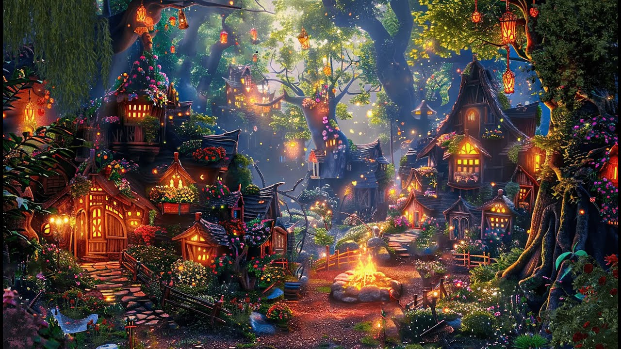 Enchanted Forest - Cozy Fairy House - The Soft Sound of a Burning Campfire,  Sounds of Crickets