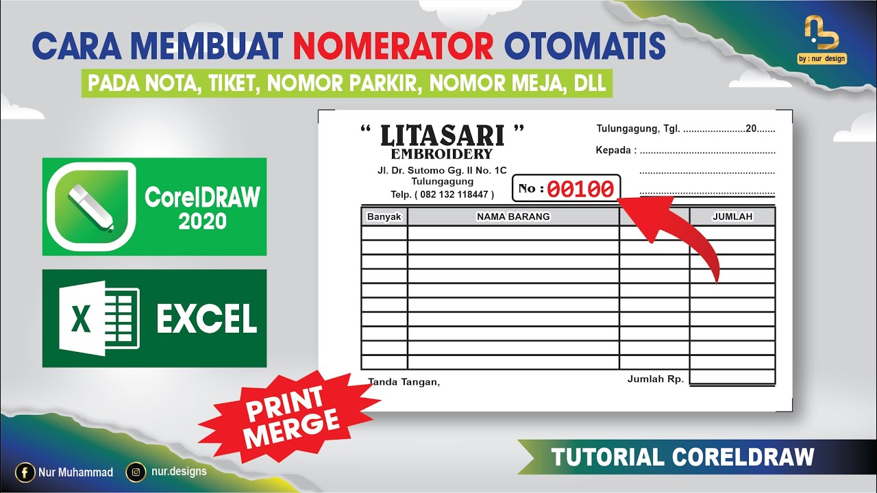 Cara Membuat Numerator Otomatis dengan Print Merge di Coreldraw -Tutorial Coreldraw #nurdesigns