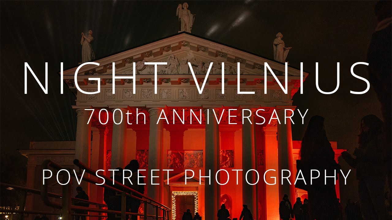 POV street photography at night in Vilnius, Lithuania on the city's 700th anniversary