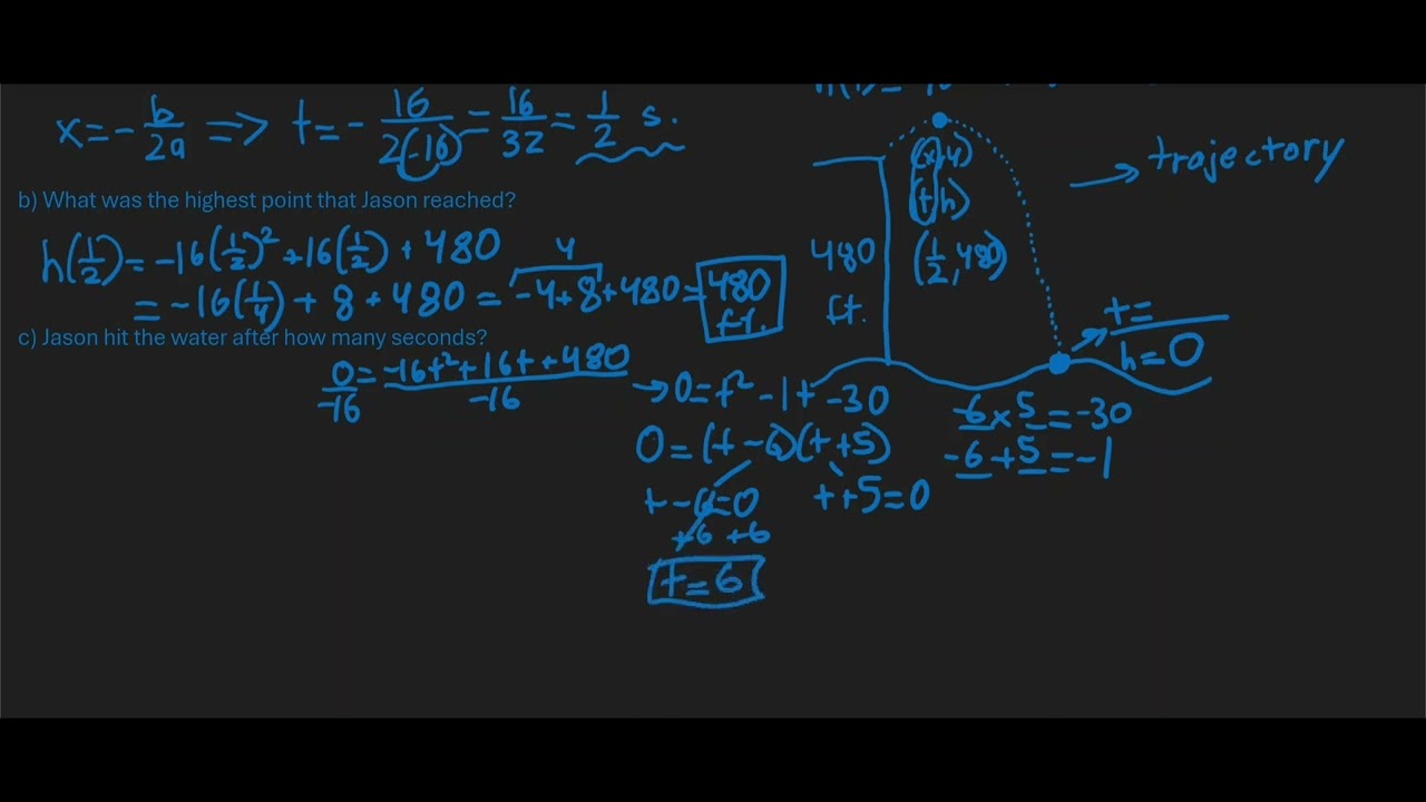 Quadratic Word Problems - Projectile Motion - Vertical Motion Formula (solve for time, max height..)