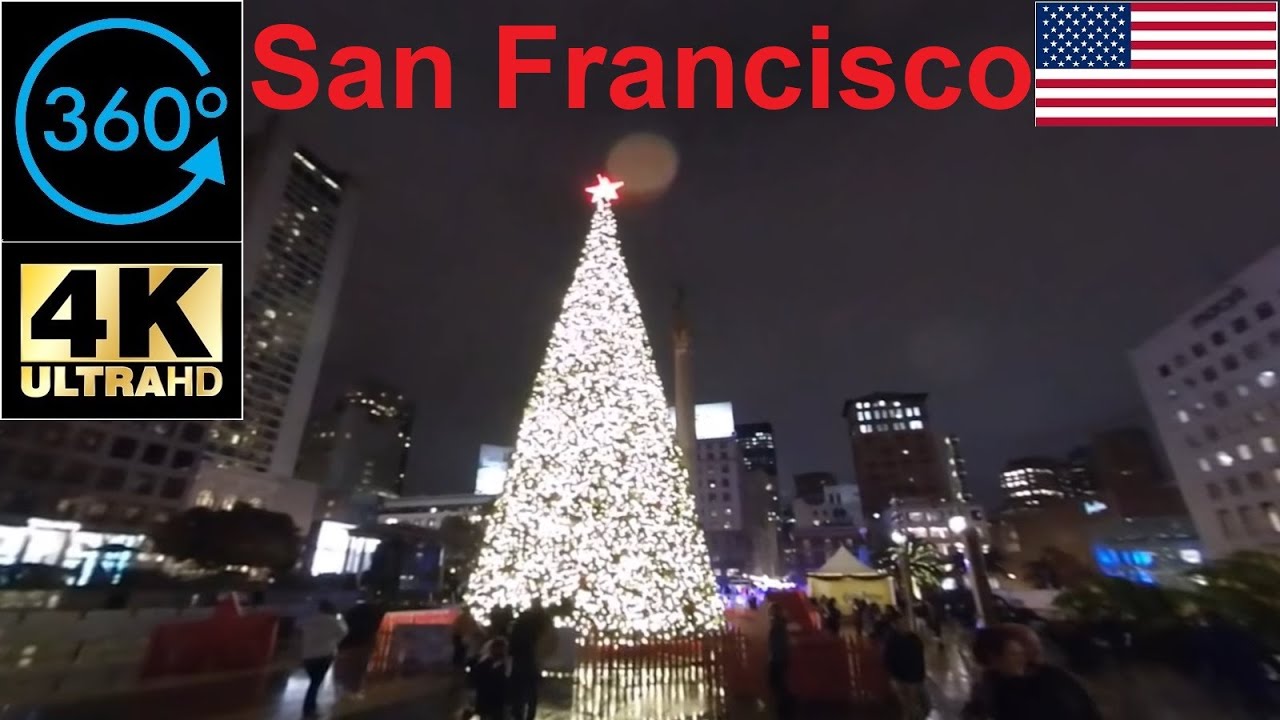 【360】 Video Night Walk Tour Downtown San Francisco Christmas Tree 2019 4K 美國舊金山市中心 サンフランシスコのダウンタウン、