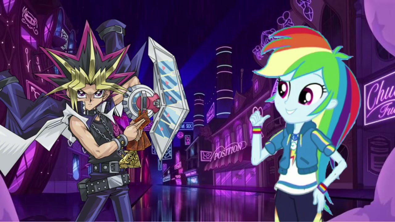 Yugi muto from yugioh and rainbow dash from mlp equestrai girls sings addict