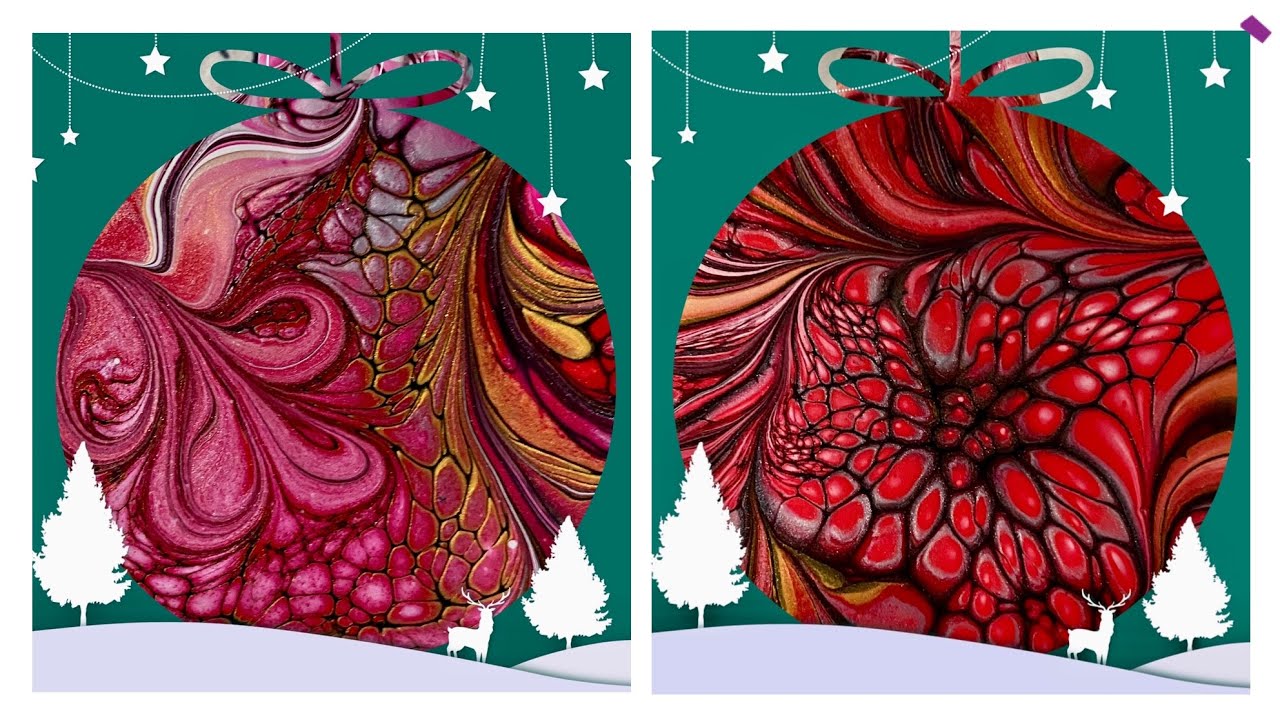 (1054) Bloom Technique and Swipe Technique, Christmas Ornaments, Acrylic Paint Pouring