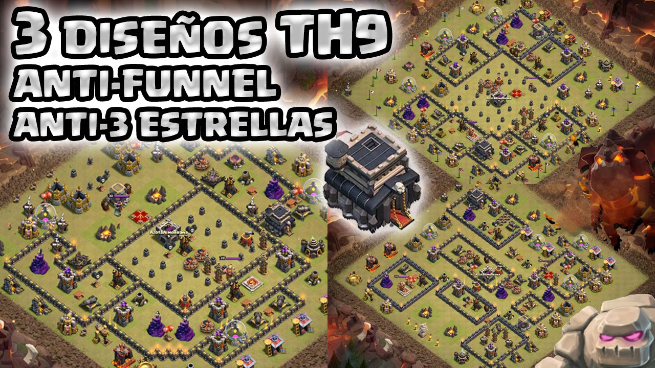 ¡3 DISEÑOS de BASES TH9 en 1 VIDEO! | Aldeas Anti-Funnel y Anti-3 Estrellas | Diseños de Aldea #7