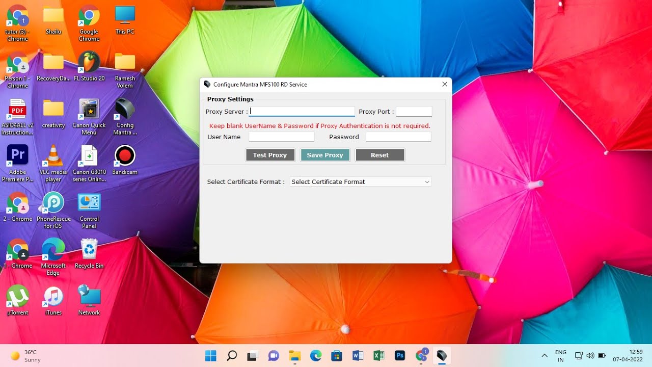 Proxy Server Proxy Port | Configure Mantra MFS100 RD Service