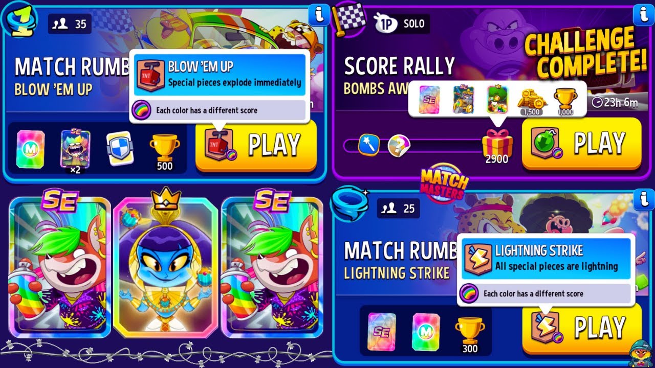 Bombs Away Solo Score Rally/ x2 Match Rumble/ 35 players Blow'Em Up/ 25 players Lightning Strike