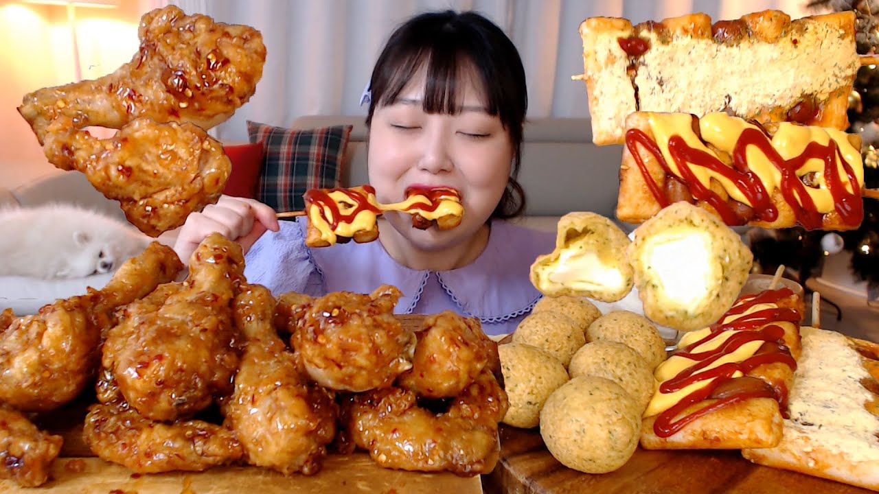 BHC 바삭한 양념치킨 스윗칠리킹 카이막치즈볼 뿌링소떡소떡 먹방 Sweet Chili Chicken Kaymak Cheese balls  Koreanfoood Mukbang