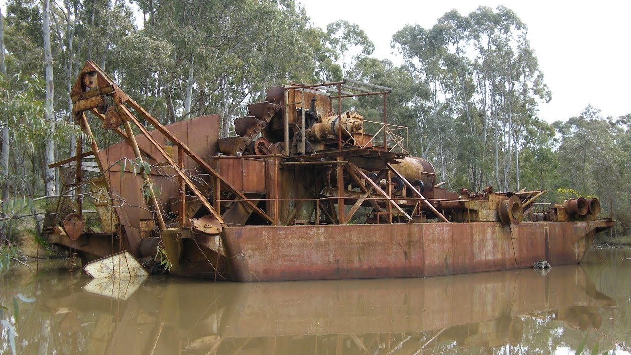 Exploring abandoned dredge and mining machinery