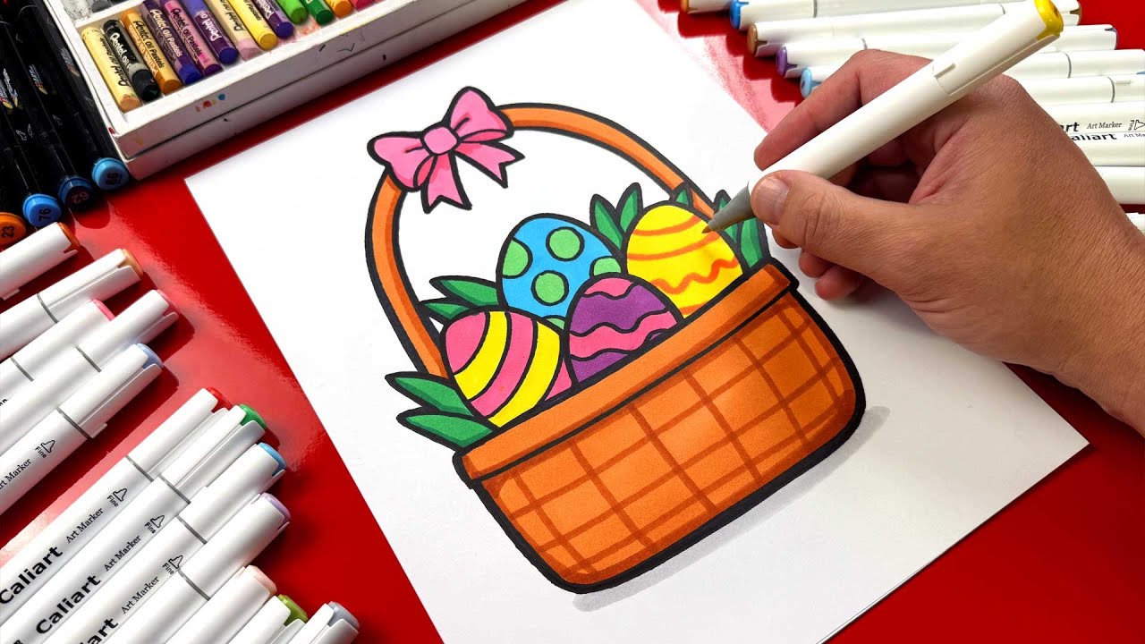 How To Draw A Cute Easter Basket With Eggs
