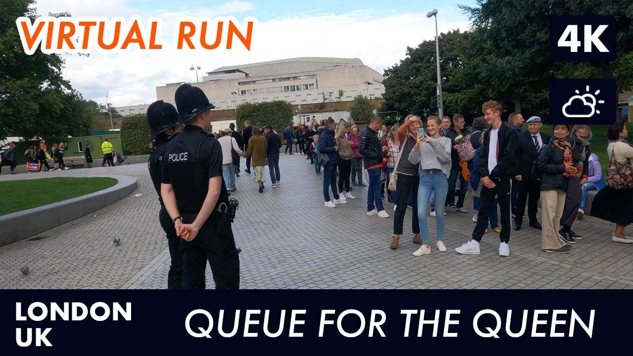 Queue of people waiting to see Queen Elizabeth II lying in state, UK Virtual Run | Virtual Running
