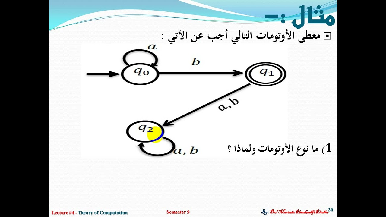 مقرر نظرية الحوسبة المحاضرة رقم-4 [الأوتومات] الجزء الثالث
