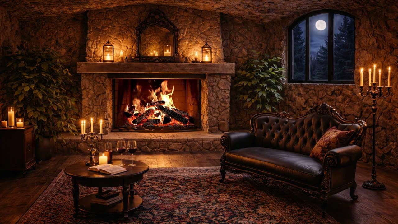 Soft Firelight and Silence | Romantic Fireplace Sounds in a Cozy Room 🍷