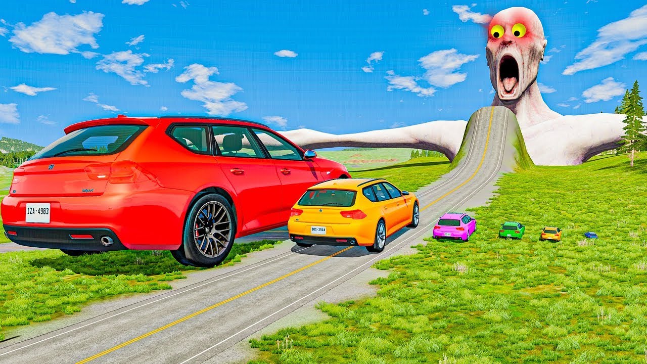 Big & Small Cars Escape From The Shy Guy (SCP-096) | Car VS Giant Bulge | Car Ride Chase BeamNG