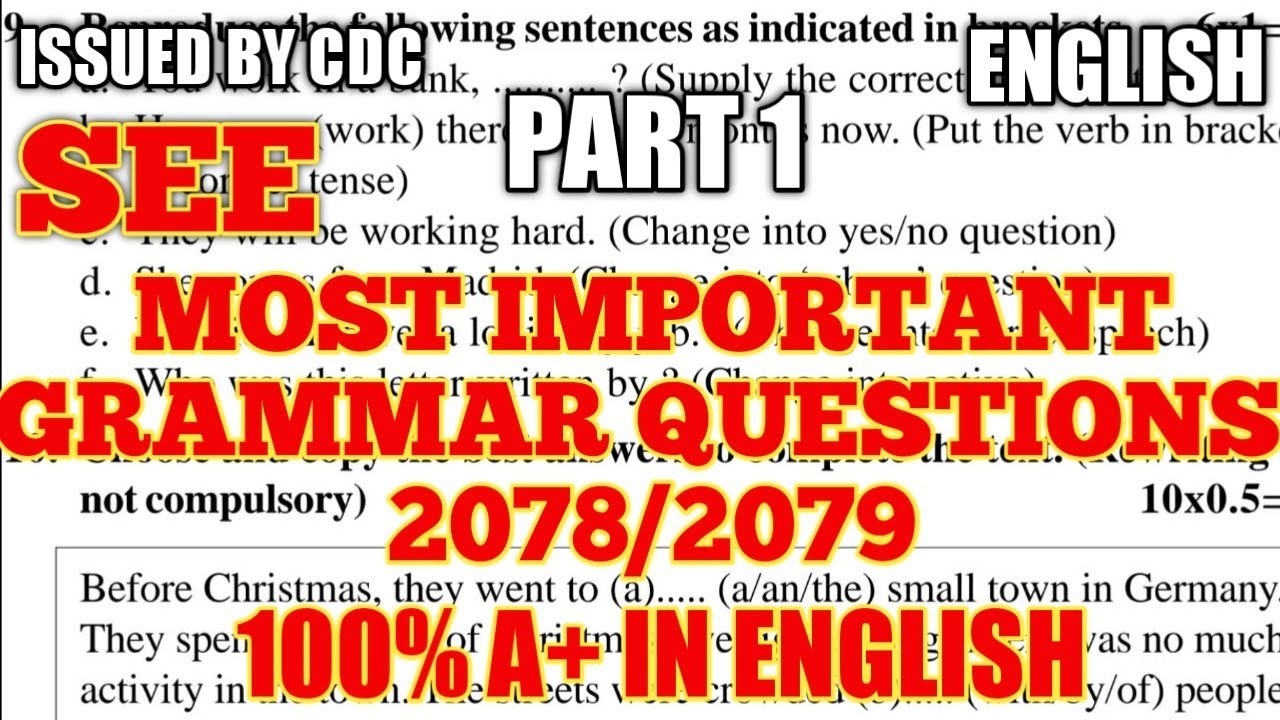 Class 10 (SEE) Most Important Grammar Question 2078/2079 (PART-1)