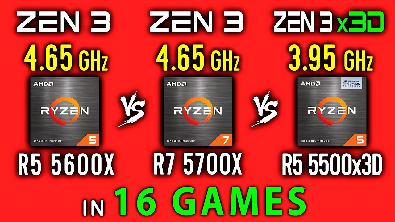 Ryzen 5 5600X vs Ryzen 7 5700X vs Ryzen 5 5500x3D Test in 16 Games | 32 Mb vs 96 Mb L3 Cache