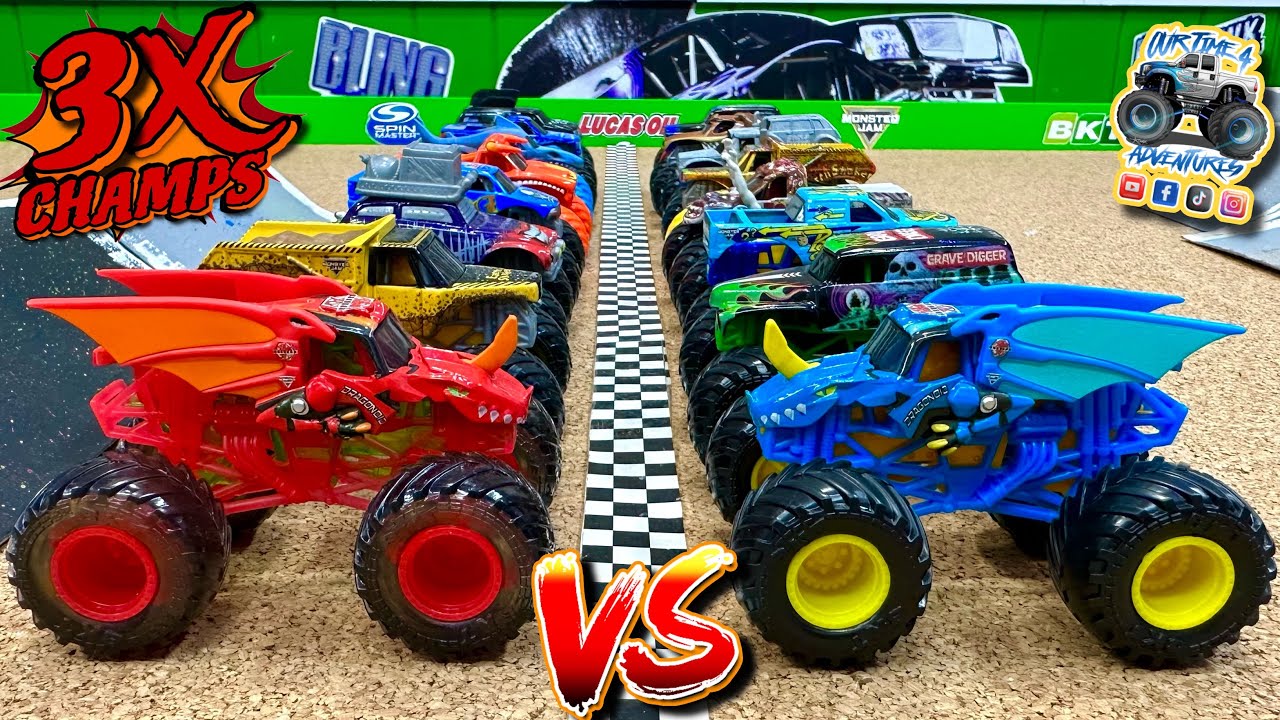 Toy Diecast Monster Truck Racing Tournament | Round #29 | Spin Master MONSTER JAM Series #25  🆚 #28