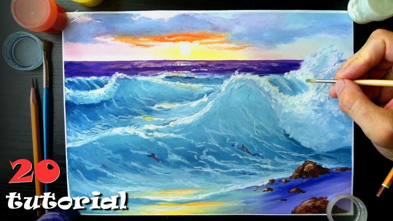 Как нарисовать море гуашью? Поэтапный мастер класс.