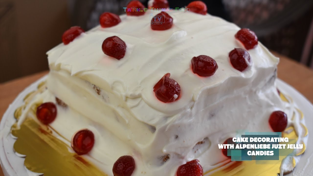 ASMR SPONGE CAKE DECORATING with Juzt Jelly Strawberry Flavour Candies 🍰✨ Satisfying Cake Decorating
