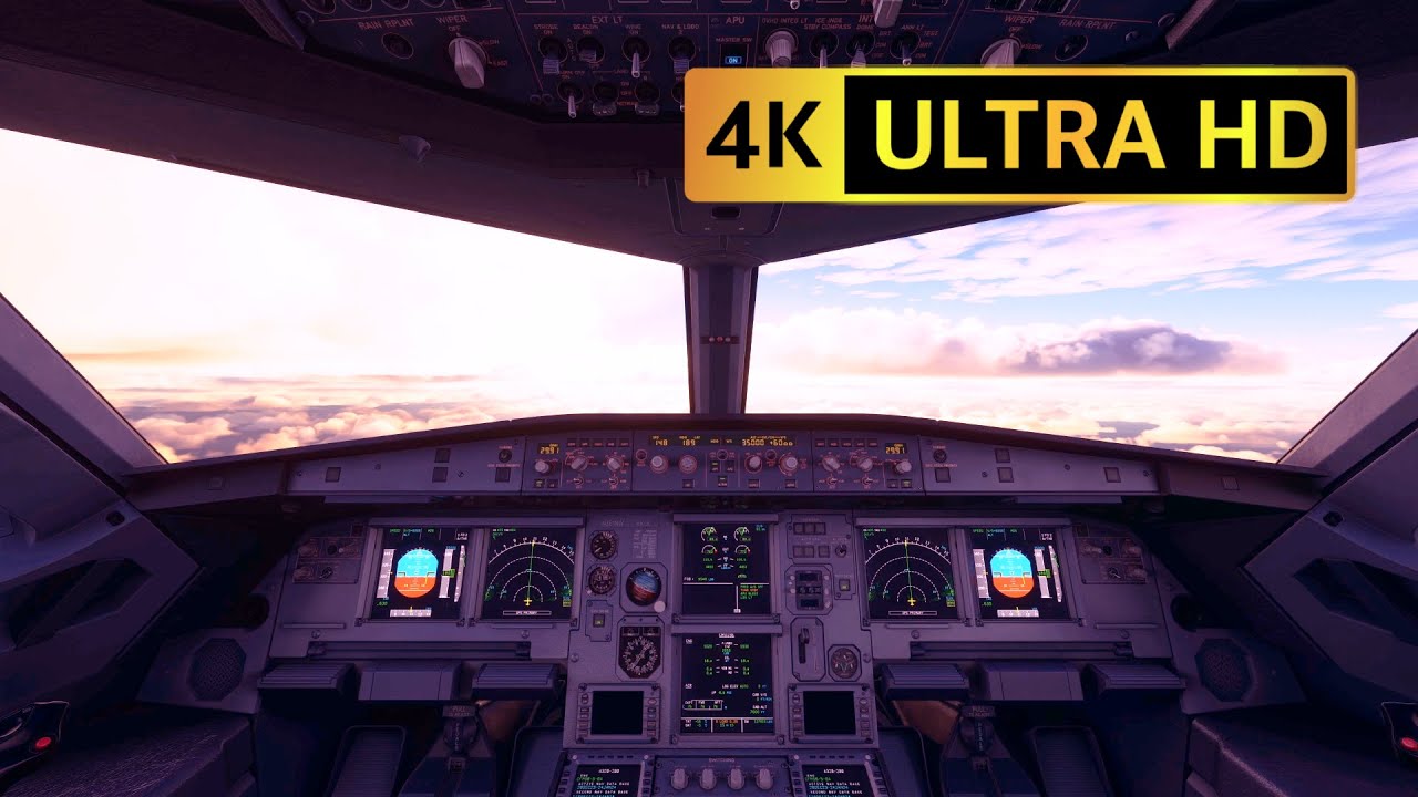 4K Airplane Cockpit White Noise ☁️ | Take Off & Landing, Radio Chatter | Read, Sleep, Study