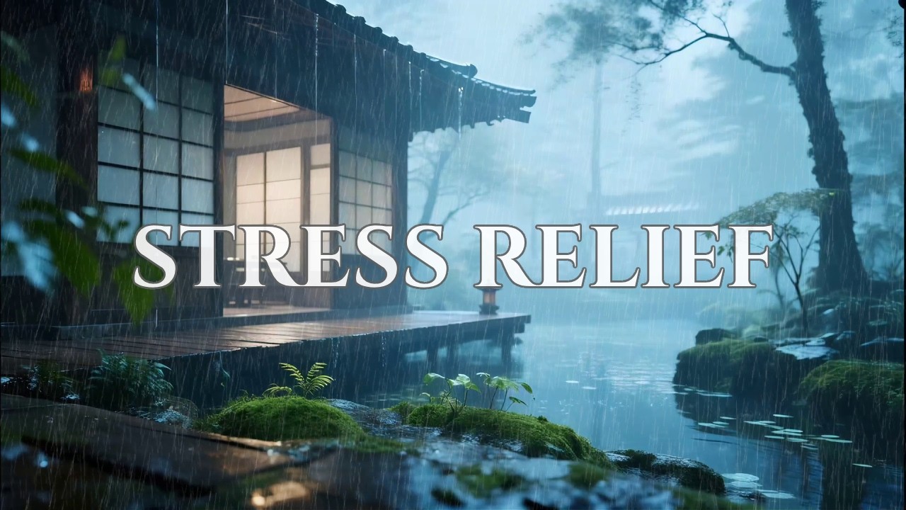 12 Hours Soul-Healing Misty Rain Sounds at Zen Riverside Hut to Release Stress and Stop Thinking 🌿