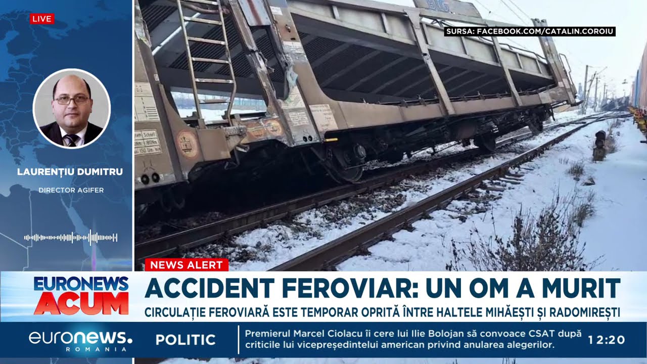 Accident feroviar: Două trenuri de marfă s-au ciocnit în Olt. Un mecanic de locomotivă a murit